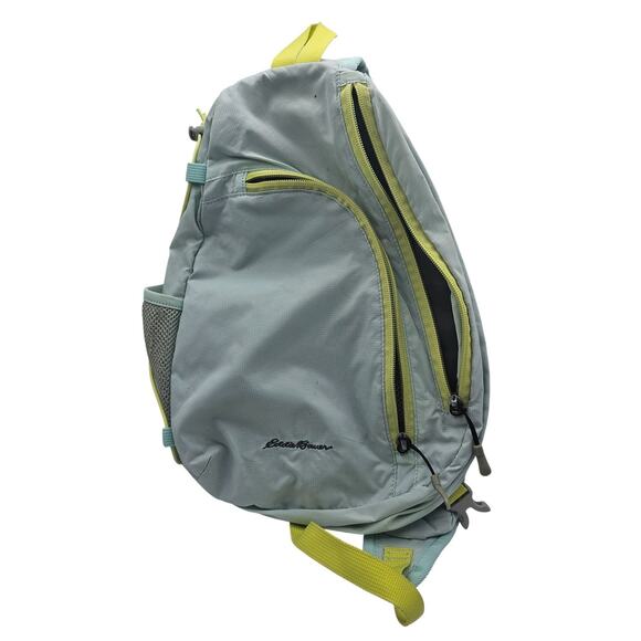 Eddie Bauer Ripstop Sling Backpack Light Blue Lime Hiking One Shoulder - Picture 1 of 4